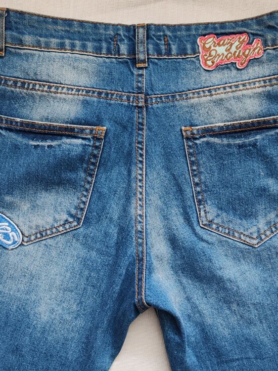 Dilvin Vintage Inspired Patched Boyfriend Jeans- Distressed Denim-Women’s Size 4 - Picture 3 of 16